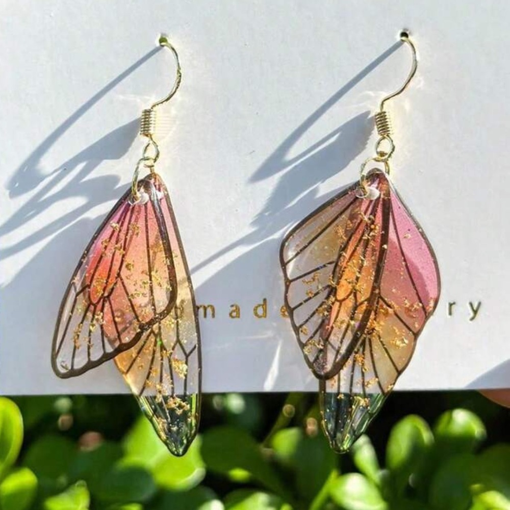 Butterfly Resin hold foil wings‎ Earrings